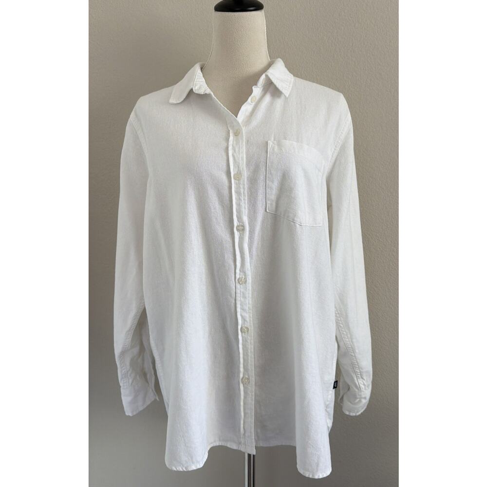 Gap Shirt Womens Large White Linen Blend Button Down Tunic Long Sleeves Beachy